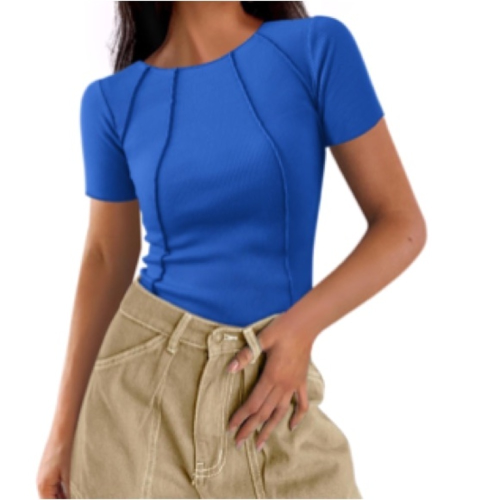 Blue Ribbed Women's Sz L Top